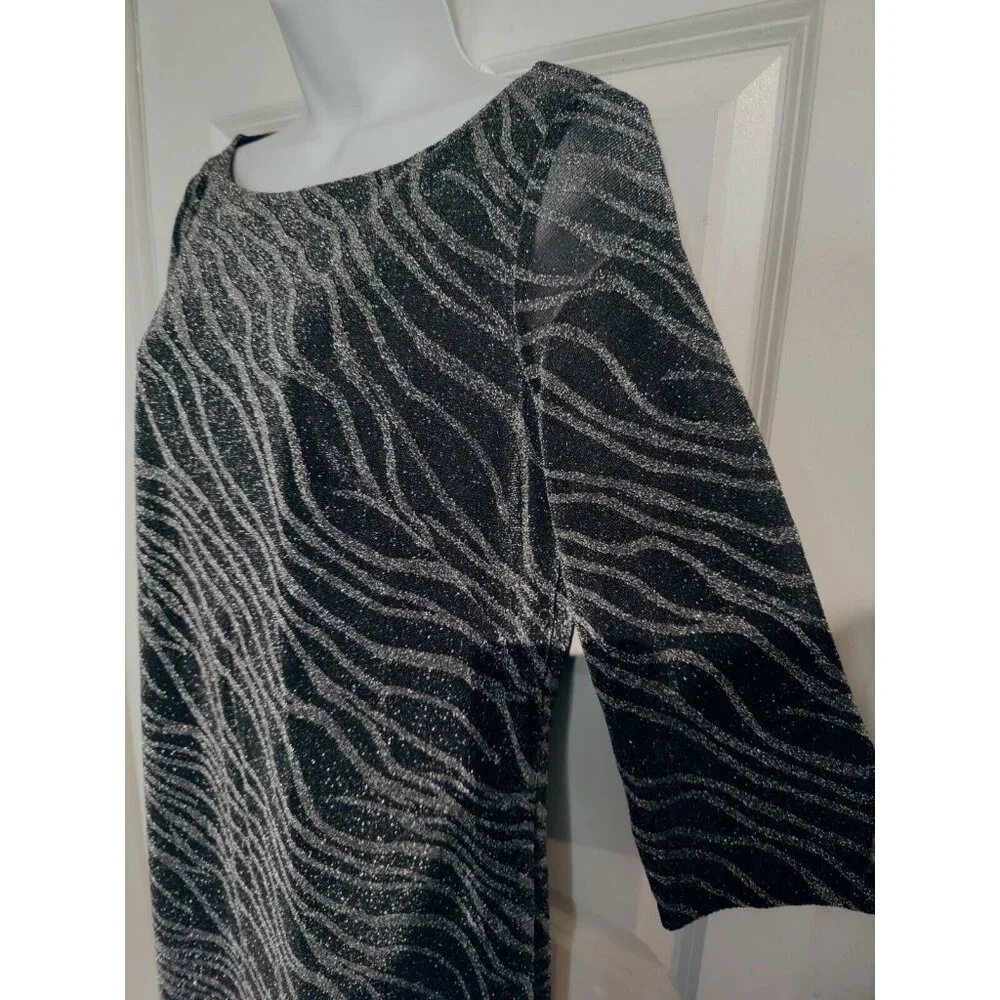 Black Label Evan Picone Black Silver 3/4 Sleeve Knee-Length Shift‎ Dress 6